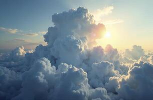 Majestic clouds illuminated by sunlight create a breathtaking sky view at dawn, showcasing the beauty of nature and the serenity of the atmosphere, cloudscape concept photo