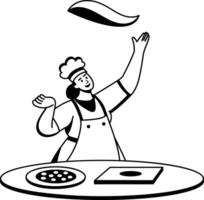 A glyph illustration of a character making pizza vector