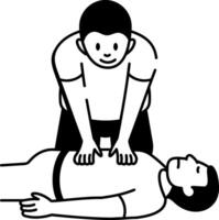A character giving cpr to a patient, doodle icon vector