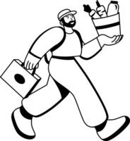 A glyph illustration of a character going for an order delivery vector