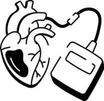 A doodle style icon of a heart pacemaker vector