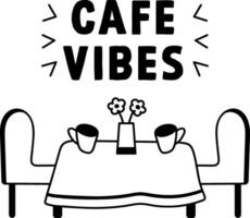Coffee table with cafe vibes typography, glyph sticker vector