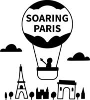 Hot air balloon with spearing paris text, glyph sticker vector