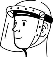 A character wearing face shield, doodle icon vector