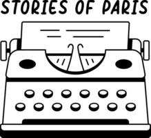 Typewriter machine with stories of paris text, glyph sticker vector