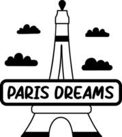 Eiffel Tower with paris dreams text, glyph sticker vector
