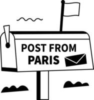 Mail slot with post from paris text, glyph sticker vector