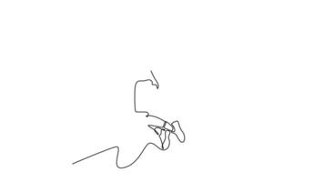 Animated self drawing of continuous line draw badminton player jumping and doing smash the shuttlecock to get point game on tournament. Showcasing athletic movement. Full length single line animation video