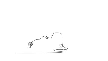 Self drawing animation of single line draw professional woman badminton player get ready to receive shuttlecock from opponent. Playing defense in indoor stadium. Continuous line. Full length animated video