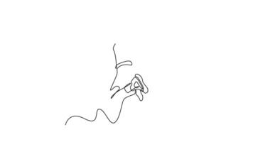 Animated self drawing of continuous line draw beauty professional basketball woman player in sport clothes jumping and making dunk while training on playground court. Full length single line animation video