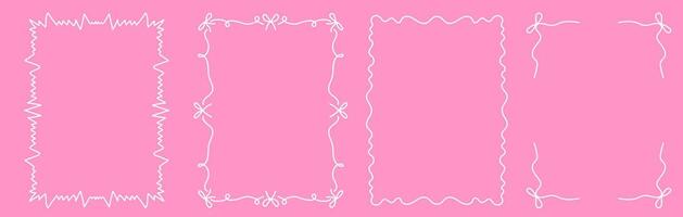 Set of whimsical hand drawn frames with wavy squiggle curly ribbons in trending vintage styles vector