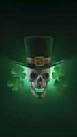 Luminous Skull with Leprechaun Hat and Shamrocks, ideal for St. Patricks Day fun photo