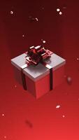 A beautifully designed Festive Gift Box placed in a bright and cheerful Red Holiday Setting photo