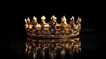 An Elegant Golden Crown Set Against a Striking Black Background Beautifully Reflecting Light photo