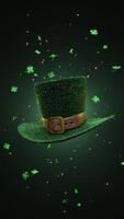 A Shimmering Green Leprechaun Hat adorned with vibrant Shamrocks for festive celebrations photo