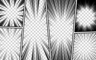 Comic book page template with frame divided by lines with radial effect, halftone, pop art style. vector