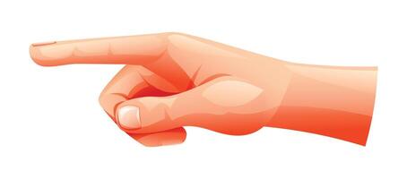 Hand pointing left with extended index finger. Cartoon illustration vector