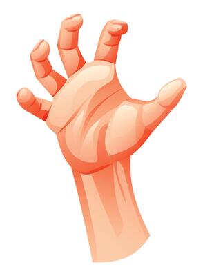 Hand in grabbing gesture with fingers widely spread. Cartoon illustration