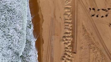 Overhead Drone View of Waves and Textured Sandy Beach video