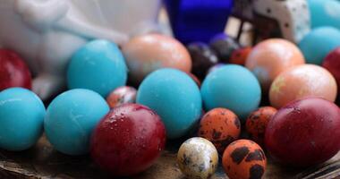 Decorating colorful Easter eggs for spring festivities while engaging in the joyful activity of coloring eggs photo