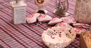 Crafting Easter eggs and coloring egg decorations on a cozy table featuring various handmade crafts, emphasizing creativity and fun for all ages during the festive season photo