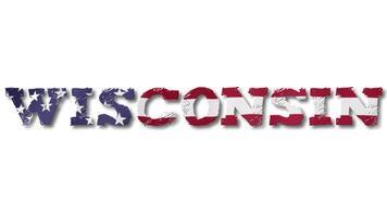 Wisconsin Text with USA Flag Waving Inside. Seamless Loop Animation on Transparent Background. video