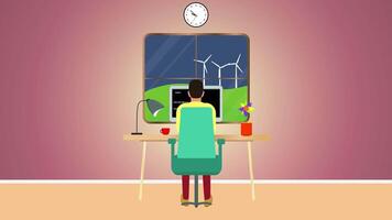 Animation of a Man Working at the Computer from Home. video
