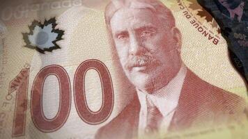 One Hundred Dollar Bill Canadian Cash CAD 100 Banknotes Sliding One After Another in a Close-Up Detailed Macro Slide, Seamless Loop Animation. video