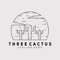 outline cactus line art logo illustration design. three cactus linear symbol vector