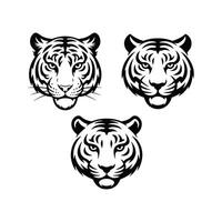 Set of tiger head face illustrations in black and white. Tiger head design on white background.Tiger set logo icon Silhouette of a tiger head isolated on white background. vector