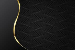 Abstract modern luxury black waves background dark layer with shadow and curved golden strips vector