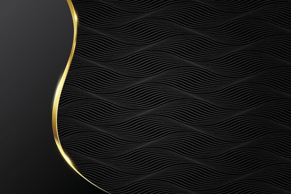 Abstract modern luxury black waves background dark layer with shadow and curved golden strips