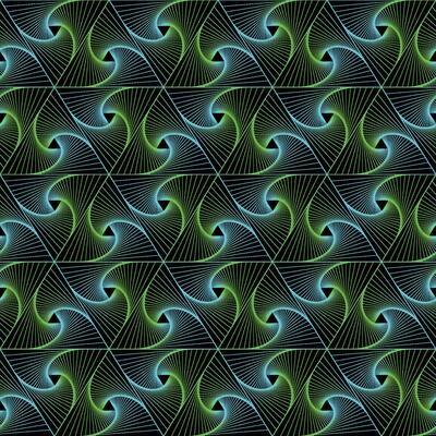 Geometric triangle curved lines in blue and green color seamless pattern