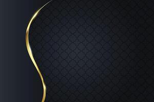 Abstract modern luxury black lined background dark layers with shadow and curved golden strip vector