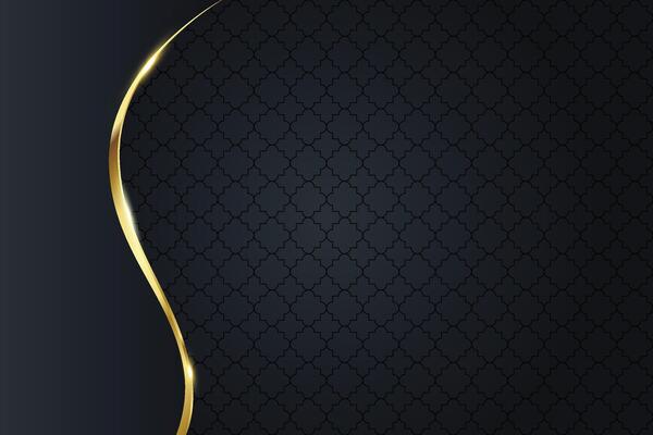 Abstract modern luxury black lined background dark layers with shadow and curved golden strip