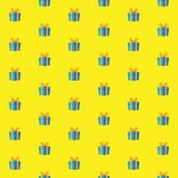 Blue Gift boxes with red ribbon seamless pattern with yellow background vector