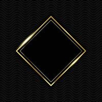 Abstract modern luxury black cube with golden shiny border waves background with shadow vector