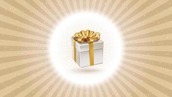 Gift wrapped with golden ribbon and bow sparkle golden elements 3d realistic design vector