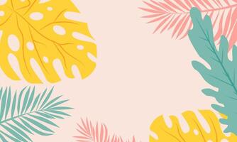 Hello Summer concept design, abstract pastel illustration with jungle exotic leaves, colorful design, summer background and banner vector