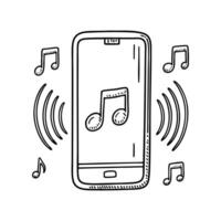 Smartphone ringing with sound wave and floating musical notes vector