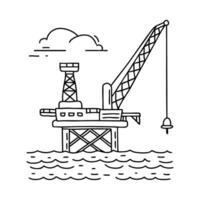 Offshore oil rig with crane arm extended over the platform vector