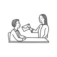 Person handing resignation letter to desk with a calm face vector