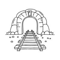 Train rail with gravel and bolts leading into a tunnel vector