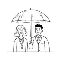 A couple sharing an umbrella while smiling at each other vector