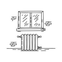 Radiator with steam on wall beside a window vector