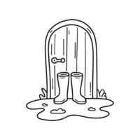 Rubber boots standing at the doorstep with mud around vector