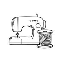 Reel of thread with sewing machine in the background vector