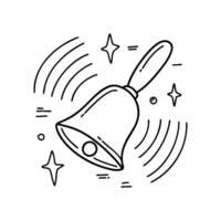 Bell swinging mid-air with vibration lines and floating sound icons vector