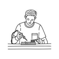 Technician soldering wires on circuit board vector