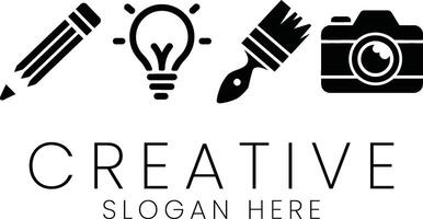 Creative Process Design Studio Art Icons Black White set idea image clean pencil vector